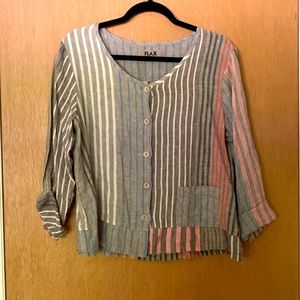 100% Linen Boho Striped Button-Down